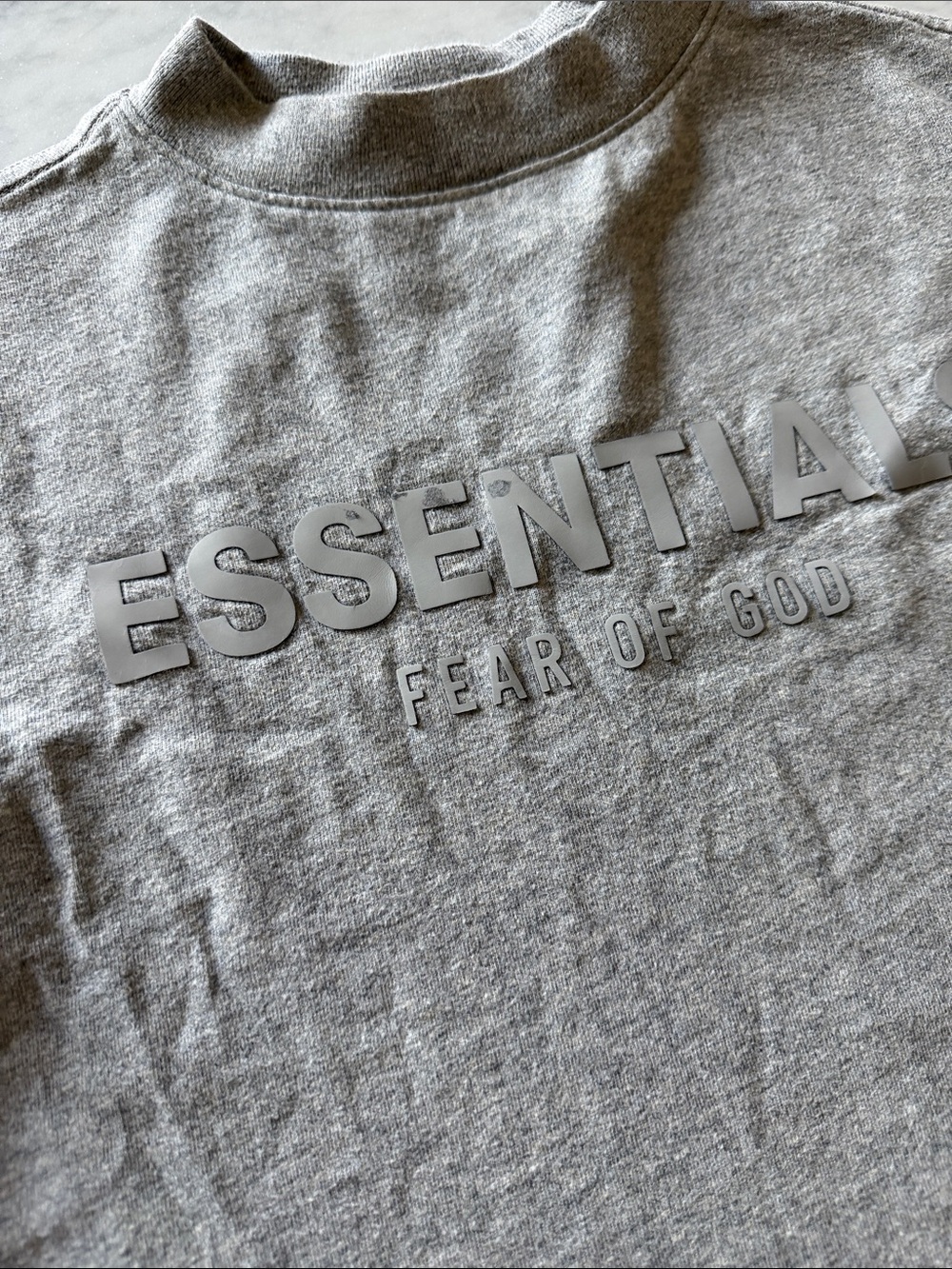 Fear of God ESSENTIALS Light Gray Raised Logo Tee size 8